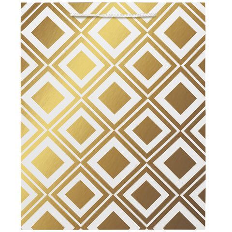 Пакет подарочный (1 штука) 26x13x32 см, ЗОЛОТАЯ СКАЗКА 12 шт. &quot;Gold Luxury&quot;, тиснение фольгой, белый, 608249