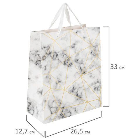 Пакет подарочный (1 штука) 26x13x33 см, ЗОЛОТАЯ СКАЗКА 12 шт. &quot;Golden Marble&quot;, тиснение фольгой, 608251