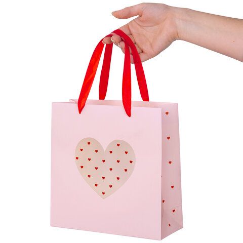 Пакет подарочный (1 штука) 20х20х8 см, ЗОЛОТАЯ СКАЗКА 12 шт. &quot;With LOVE&quot;, с прозрачным окном, 608255
