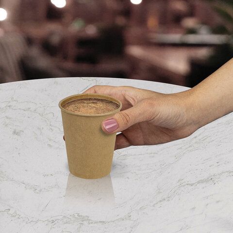 Стакан одноразовый бумажный 250 мл, КОМПЛЕКТ 50 шт., однослойные, х/г, LAIMA ECO CRAFT, 608369