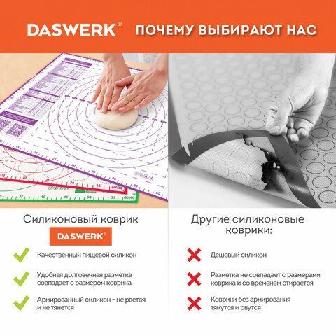 Коврик силиконовый для раскатки/запекания 30х40 см, красный, DASWERK, 608424