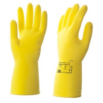 Перчатки латексные КЩС, сверхпрочные, плотные, хлопковое напыление, размер 7 S, малый, желтые, HQ Profiline, 73581