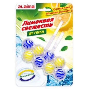 Туалетный блок освежитель унитаза подвесной 2шт*50г LAIMA, "Лимонная Свежесть 3 в 1", 608992