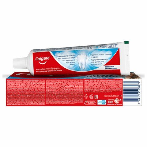 Зубная паста 100 мл COLGATE &quot;Бережное отбеливание&quot;, с фторидом и кальцием, 7891024188279