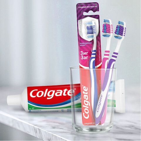 Зубная щетка НАБОР (2+1) COLGATE &quot;Зиг заг&quot;, средней жесткости, FVN59964