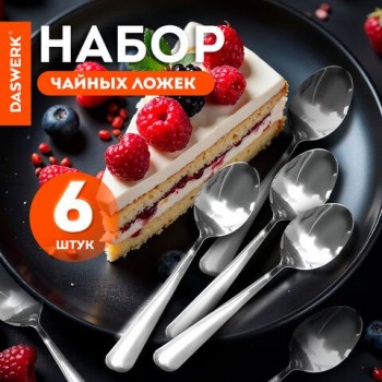 Ложки чайные 12см STANDARD КОМПЛЕКТ 6 шт полированная нержавеющая сталь серебристые DASWERK, 609075