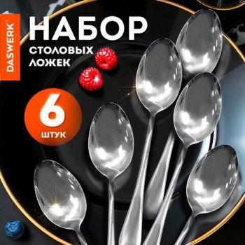 Ложки столовые STANDARD КОМПЛЕКТ 6 шт, полированная нержавеющая сталь, серебристые DASWERK, 609077