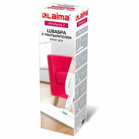 Швабра с распылителем UltraSpray Z, 2 насадки из микрофибры с плоским ворсом, скребок, LAIMA, 609145