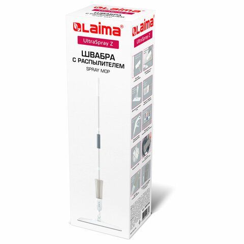 Швабра с распылителем UltraSpray Z, 2 насадки из микрофибры с плоским ворсом, скребок, LAIMA, 609145