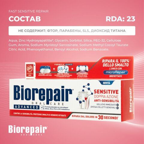 Зубная паста 75 мл BIOREPAIR &quot;Fast sensitive repair&quot;, для чувствительных зубов, ИТАЛИЯ, GA1731600