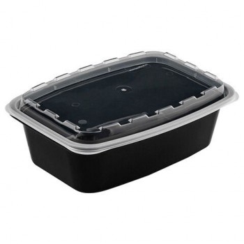 Контейнер одноразовый 1000мл С КРЫШКОЙ 211х146мм черный/прозрачный, ПП, ВЗЛП 150 шт., ШК4950, 1266Ч