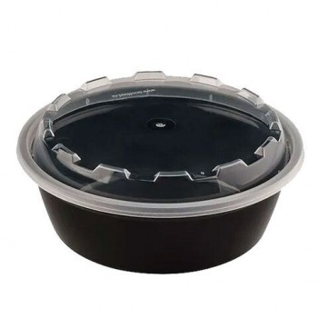 Контейнер одноразовый 530мл С КРЫШКОЙ круглый d152мм черный/прозрачный, ПП, ВЗЛП 150 шт., ШК0815, 1264Ч