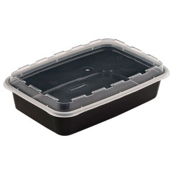 Контейнер одноразовый 830мл С КРЫШКОЙ 207х140мм черный/прозрачный, ПП, ВЗЛП 150 шт., ШК0792, 1261Ч