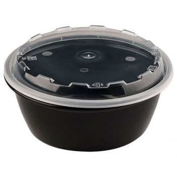 Контейнер одноразовый 950мл С КРЫШКОЙ круглый d172мм черный/прозрачный, ПП, ВЗЛП 150 шт., ШК0, 1265Ч