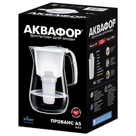 Кувшин-фильтр для очистки воды АКВАФОР &quot;Прованс А5&quot;, 4,2 л, со сменной кассетой, белый, 519168