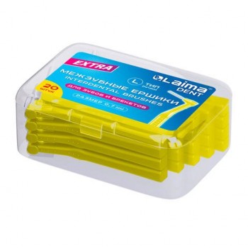 Межзубные ершики 0,6мм для зубов и брекетов 20шт в боксе, изогнутая ручка (L-тип), LAIMA DENT, 609410