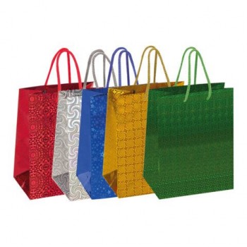 Пакет подарочный 23x18x10см (M) НАБОР 10шт, голография, ассорти 4 цвета, ЗОЛОТАЯ СКАЗ, 609733
