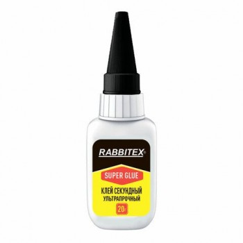 Клей секундный суперклей УЛЬТРАПРОЧНЫЙ, МАКСИМАЛЬНЫЙ ОБЪЕМ, набор 2х20 грамм, RABBITEX, 609805