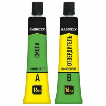 Клей эпоксидный смола+отвердитель, две тубы, суперпрочный, 2х16 мл, RABBITEX, 609816