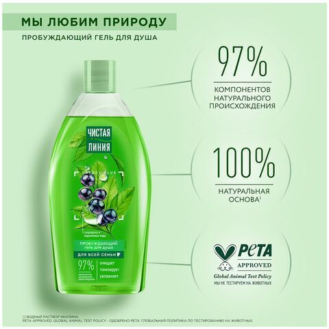 Гель для душа 750мл ЧИСТАЯ ЛИНИЯ &quot;Смородина и ледниковая вода&quot;, на натуральной основе