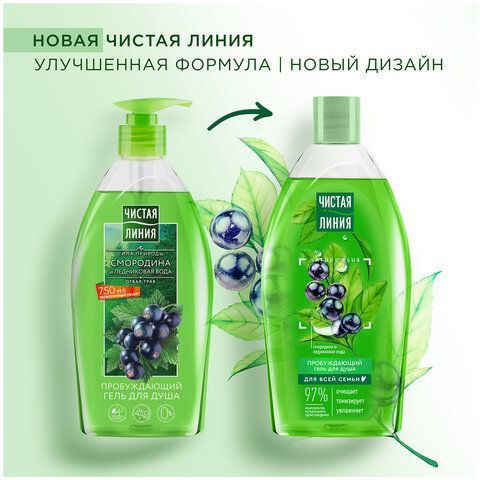 Гель для душа 750мл ЧИСТАЯ ЛИНИЯ &quot;Смородина и ледниковая вода&quot;, на натуральной основе