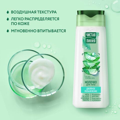 Молочко для тела 250мл ЧИСТАЯ ЛИНИЯ &quot;Мята и сок алоэ&quot;, двойное увлажнение, ш/к 69488