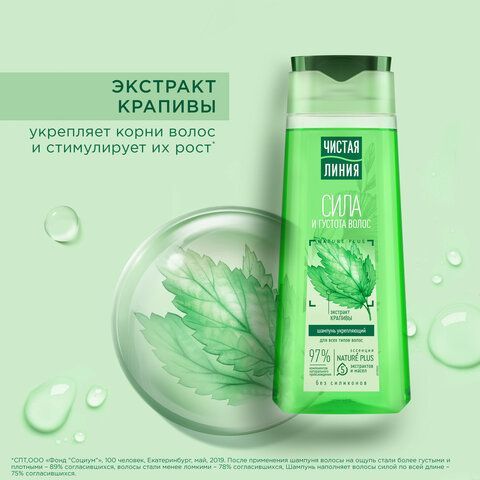 Шампунь для всех типов волос 250мл ЧИСТАЯ ЛИНИЯ "Экстракт крапивы", укрепляющий, ш/к