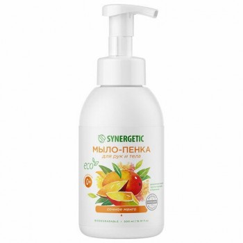 Мыло-пенка гипоаллергенное для рук и тела 500мл SYNERGETIC "Сочное манго", дозатор, 105007