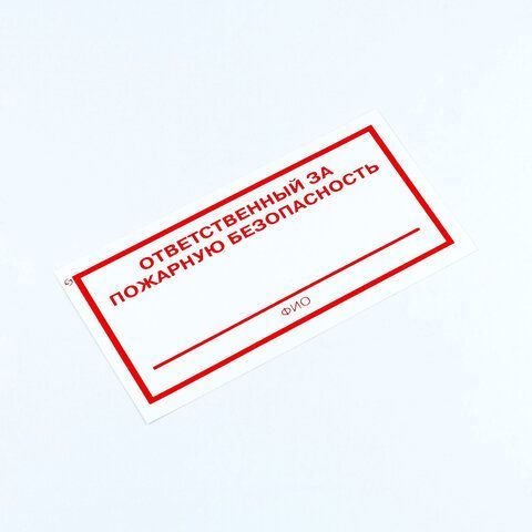 Знак &quot;Ответственный за пожарную безопасность&quot;, КОМПЛЕКТ 10 штук, 100*200 мм, пленка, F21