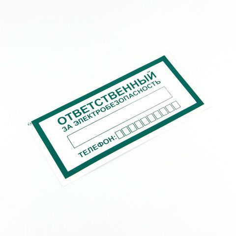 Знак &quot;Ответственный за электробезопасность&quot;, КОМПЛЕКТ 10 штук, 100*200 мм, пленка, А31