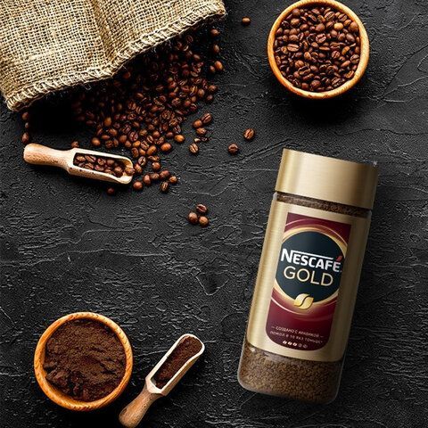 Кофе молотый в растворимом NESCAFE &quot;Gold&quot; 95 г, стеклянная банка, сублимированный, 12326188