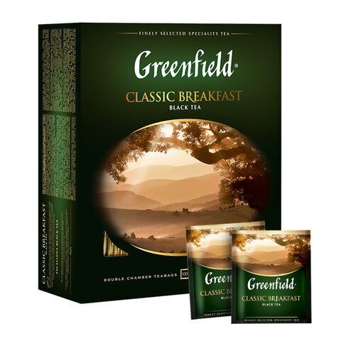 Чай GREENFIELD &quot;Classic Breakfast&quot; черный, 100 пакетиков в конвертах по 2 г, 0582