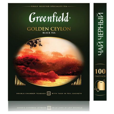 Чай GREENFIELD &quot;Golden Ceylon&quot; черный цейлонский, 100 пакетиков в конвертах по 2 г, 0581