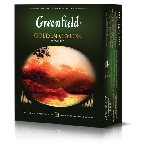 Чай GREENFIELD &quot;Golden Ceylon&quot; черный цейлонский, 100 пакетиков в конвертах по 2 г, 0581
