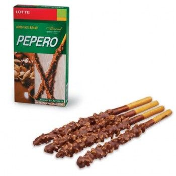 Печенье-соломка LOTTE 2 шт. "Pepero Almond", в шоколадной глазури с миндалем, в картонной упаковке, 36 г, Корея, 62004MO
