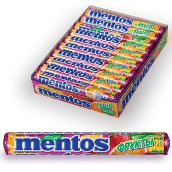Жевательное драже MENTOS 48 шт. (Ментос) "Фруктовый", 37 г, 253
