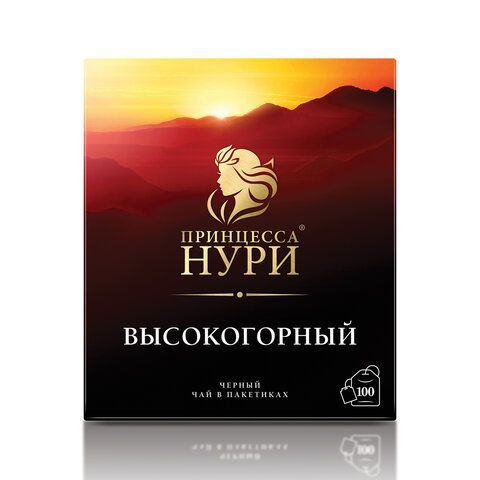 Чай ПРИНЦЕССА НУРИ &quot;Высокогорный&quot; черный, 100 пакетиков по 2 г, 0201-18-А6