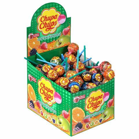 Карамель CHUPA CHUPS 100 шт. (Чупа-Чупс) фруктовая с соком + кола, 12 г, 61888