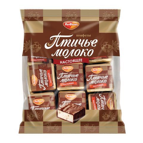 Конфеты шоколадные РОТ ФРОНТ &quot;Птичье молоко&quot;, суфле, сливочно-ванильные, 225 г, пакет, РФ09922