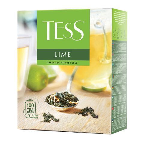 Чай TESS &quot;Lime&quot; зеленый с цедрой цитрусовых, 100 пакетиков в конвертах по 1,5 г, 0920-09