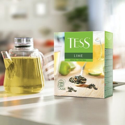Чай TESS &quot;Lime&quot; зеленый с цедрой цитрусовых, 100 пакетиков в конвертах по 1,5 г, 0920-09