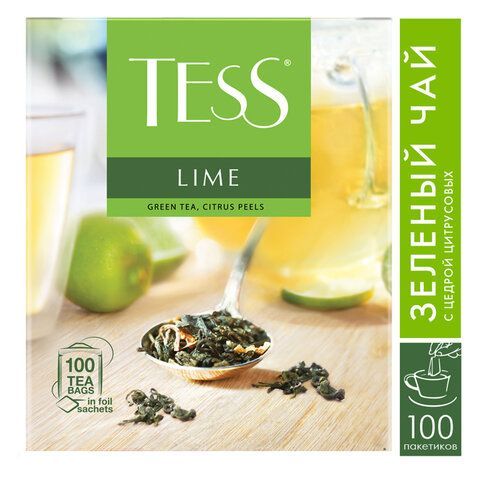Чай TESS &quot;Lime&quot; зеленый с цедрой цитрусовых, 100 пакетиков в конвертах по 1,5 г, 0920-09