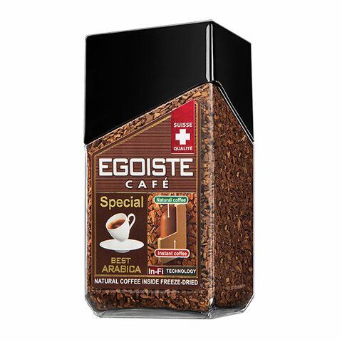Кофе молотый в растворимом EGOISTE &quot;Special&quot; 100 г, стеклянная банка, сублимированный, ШВЕЙЦАРИЯ, 8606