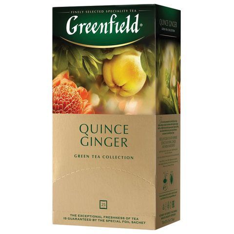 Чай GREENFIELD &quot;Quince Ginger&quot; зеленый с японской айвой и имбирем, 25 пакетиков в конвертах по 2 г, 1388-10