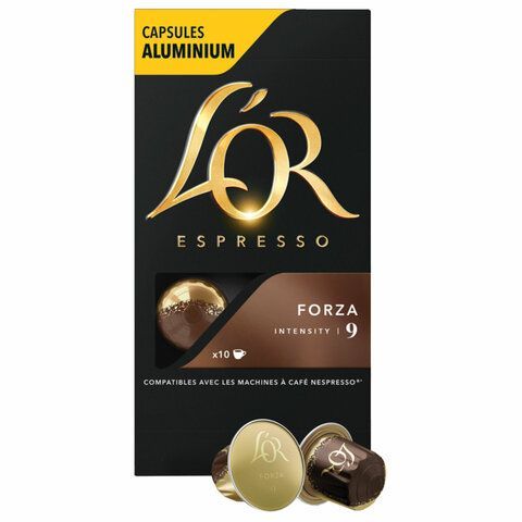 Кофе в алюминиевых капсулах L'OR "Espresso Forza" для кофемашин Nespresso, 10 порций, ФРАНЦИЯ, 4028605
