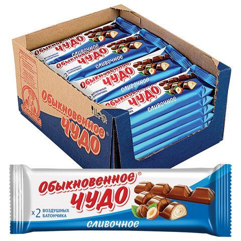 Шоколадный батончик вафельный СЛАВЯНКА 24 шт. &quot;Обыкновенное чудо&quot;, сливочный, 55 г, пакет, 30661