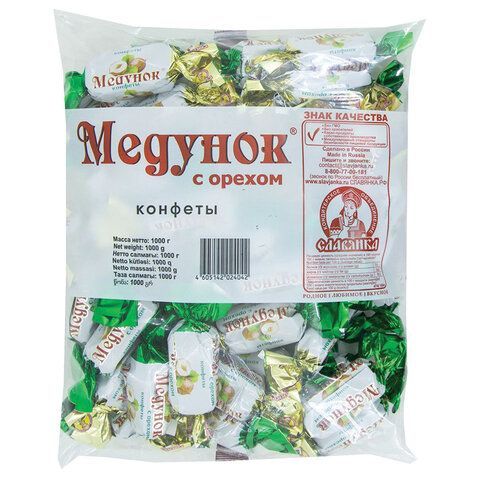 Конфеты шоколадные СЛАВЯНКА &quot;Медунок&quot; с орехом и мягкой карамелью, 1000 г, пакет, 20538