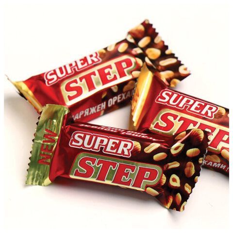 Конфеты шоколадные СЛАВЯНКА &quot;Super Step&quot; двухслойные, нуга с арахисом, 1000 г, пакет, 20465