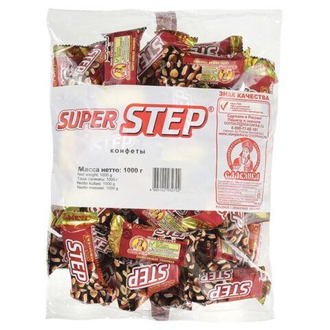 Конфеты шоколадные СЛАВЯНКА &quot;Super Step&quot; двухслойные, нуга с арахисом, 1000 г, пакет, 20465