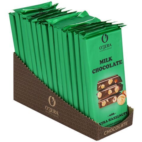 Шоколад O'ZERA &quot;Milk &amp; Extra Hazelnut&quot; молочный, с цельным фундуком, 90 г, ПШ526